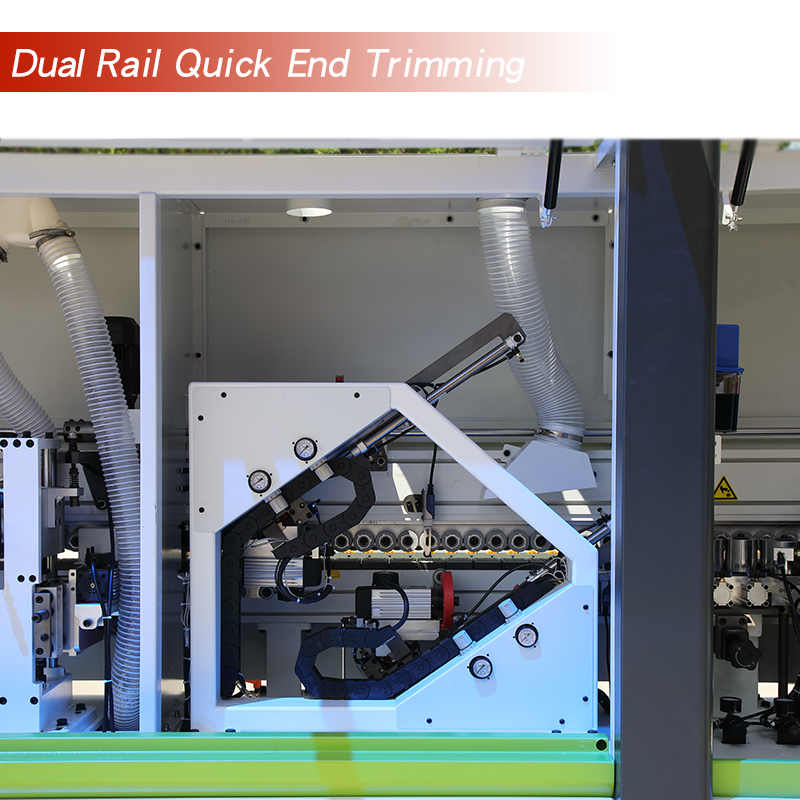 Opțională configurare a mașinii cu bandă de margine: 4-Motors Corner Trimming/Dual Rail Quick End Trimming